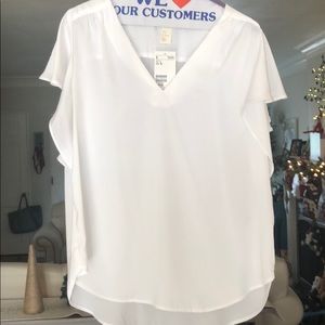 H&M White Ruffle Sleeve Top